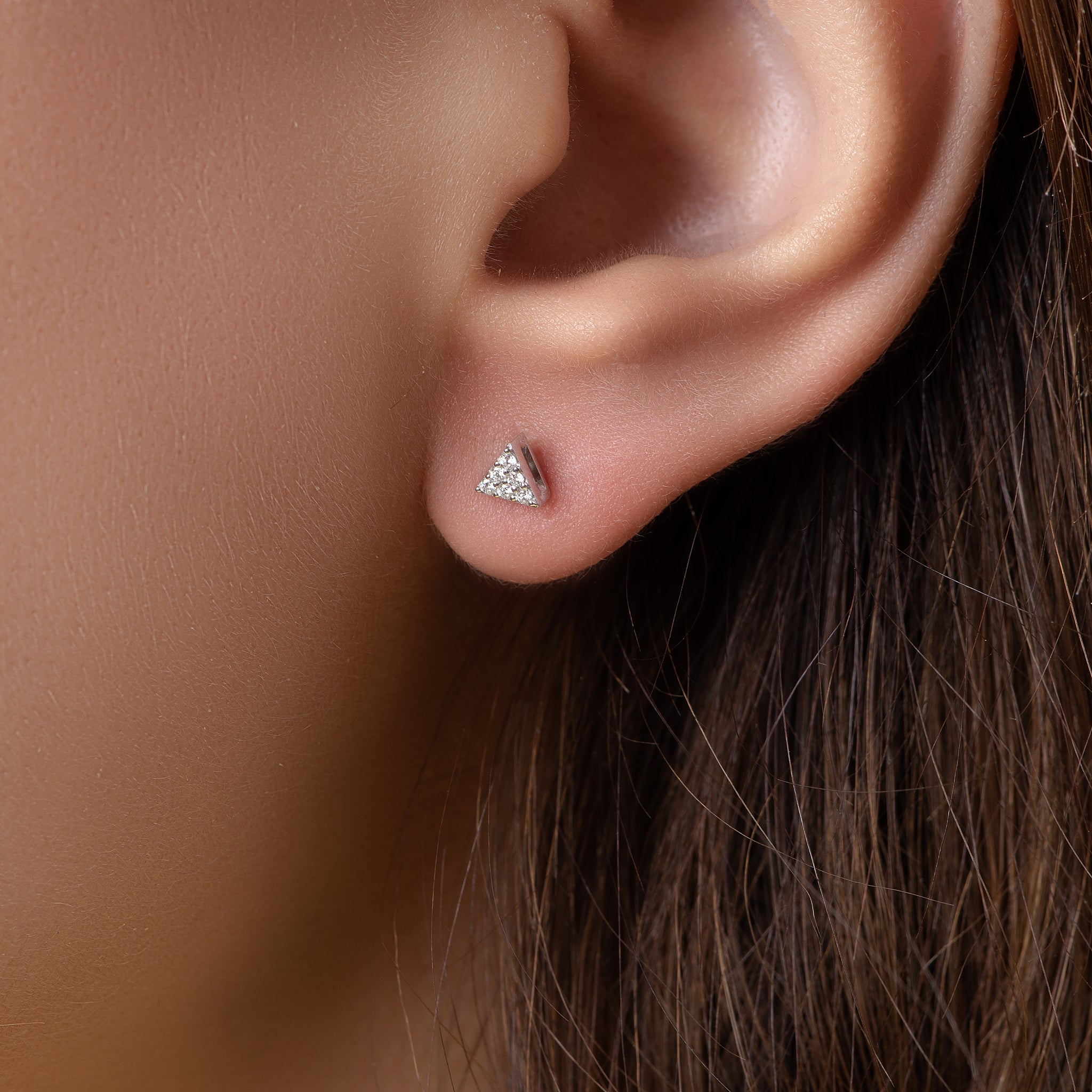 Triangular Diamond Unique Shaped Earring in White 18 K Gold - S-EN021S