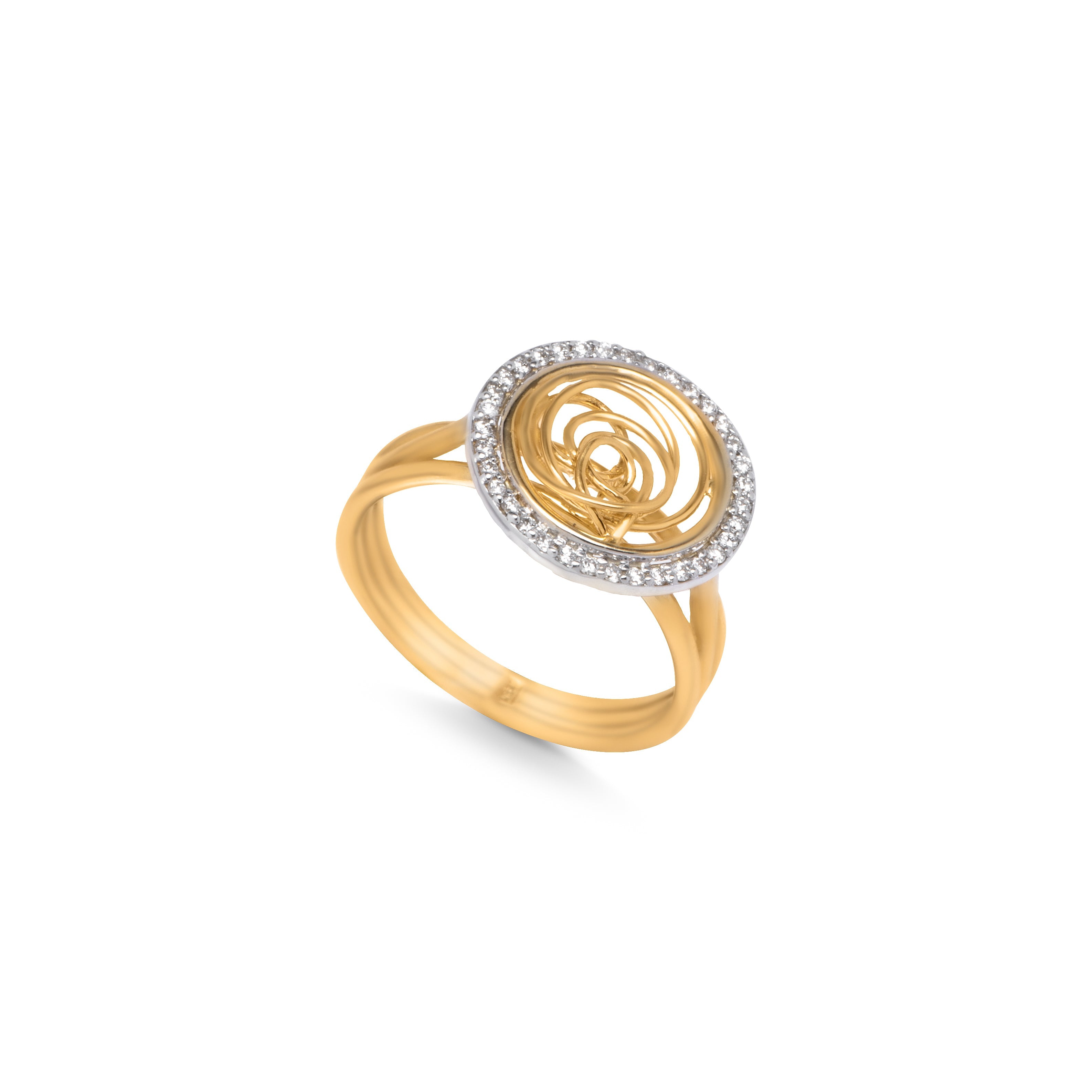 Spiral Shinny Tirette Diamond Ring in 18K Gold - S-R61