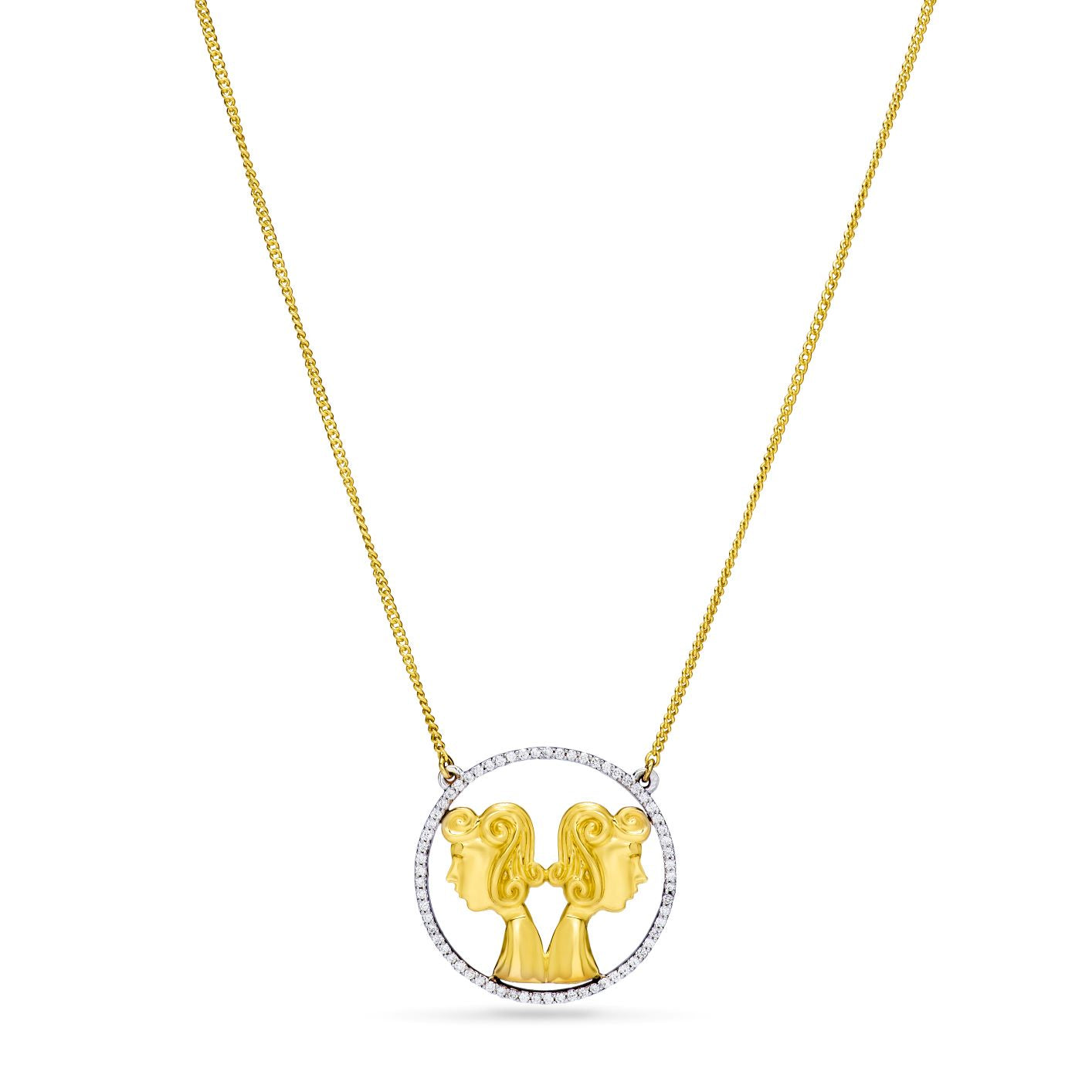 Greek Gemini Zodiac Sign Gold  Necklace in Yellow 18 K Gold - FSPN001C