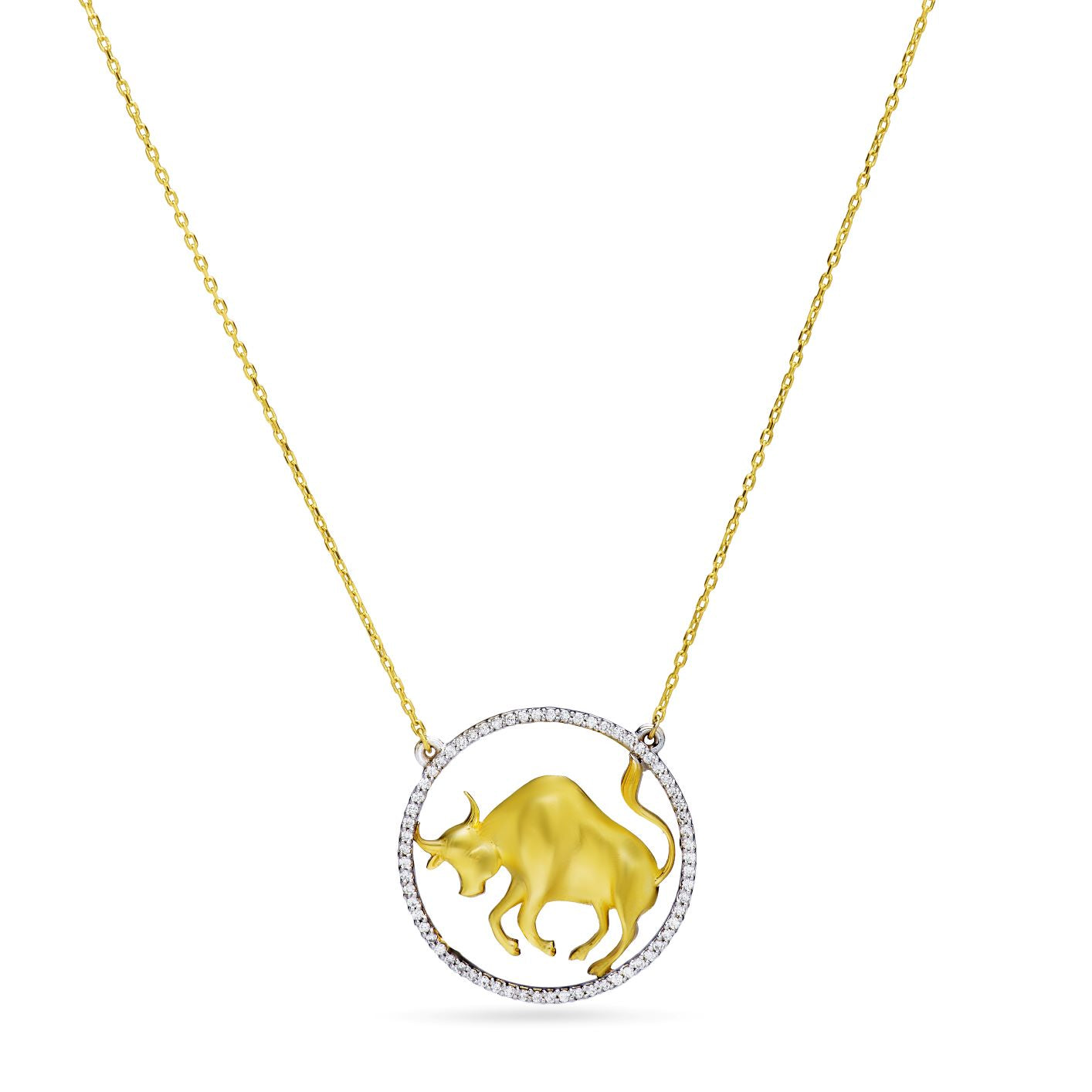 Greek Taurus Zodiac Sign Gold  Necklace in Yellow 18 K Gold - FSPN001F