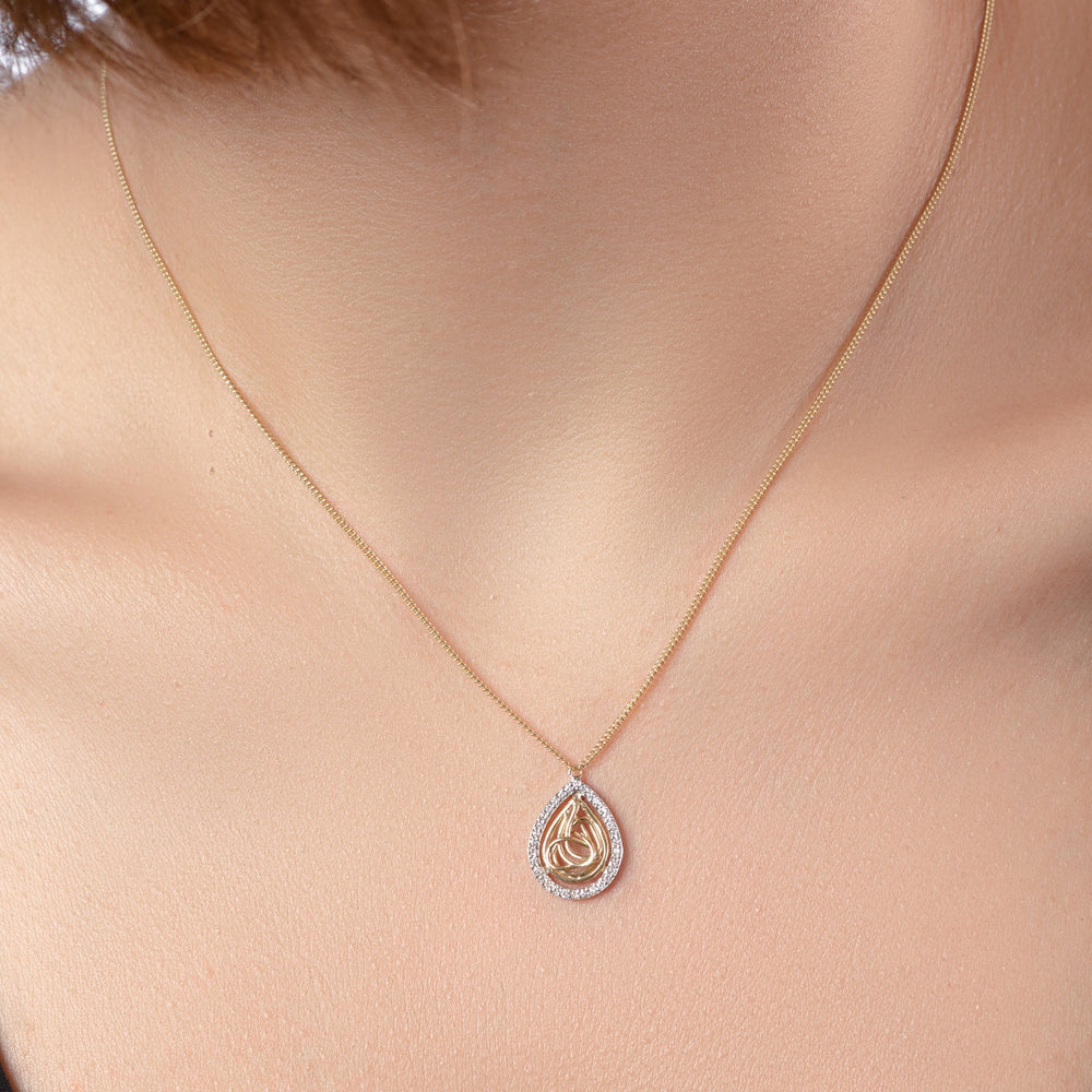 Pear Shapped Tirette Shinny Diamond Necklace in Yellow 18 K Gold - S-PN047S