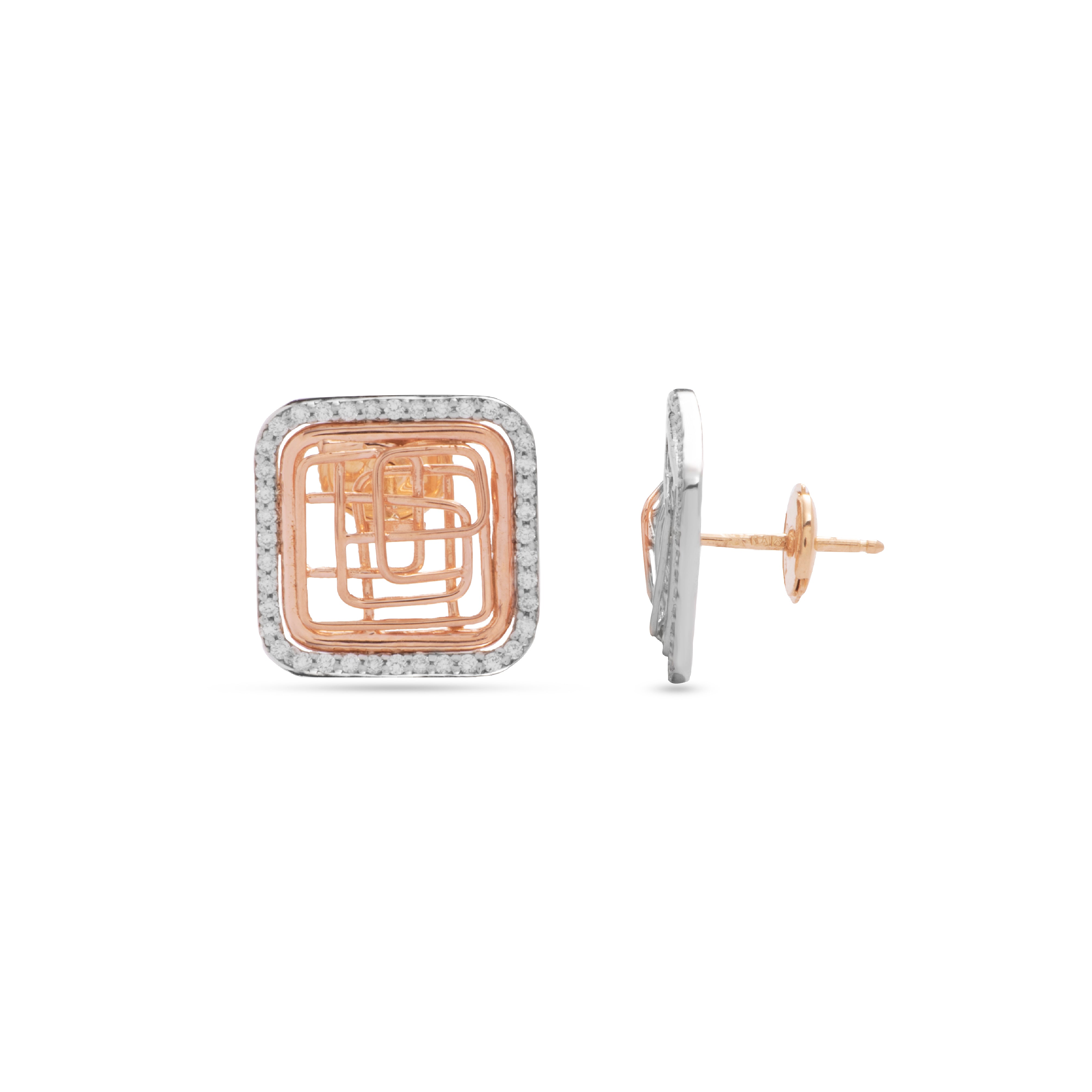 Tirette Square Shapped shinny Diamond Earring in Rose 18 K Gold - SIR1012EC