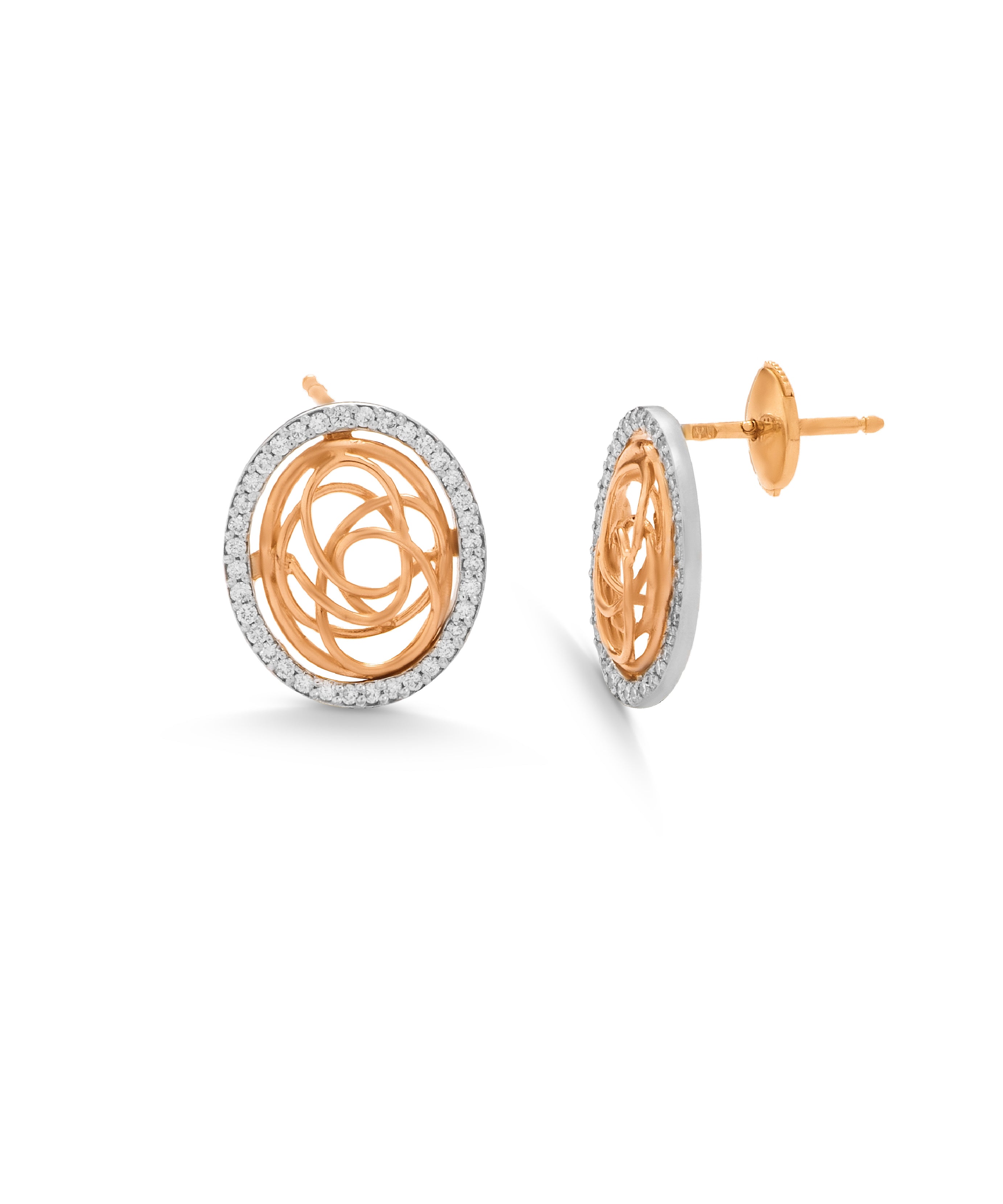 Tirette Opal Shapped shinny Diamond Earring in Rose 18 K Gold - S-X03E