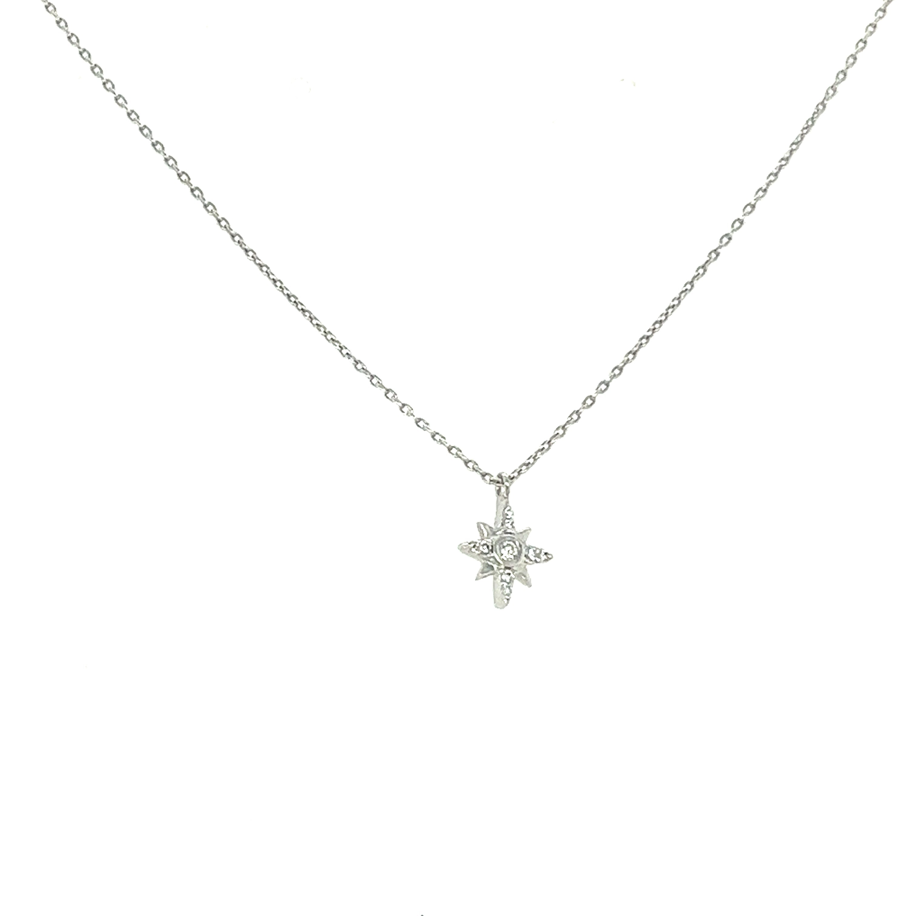 Simple Snow Flake Necklace in 18K White Gold - S-R211SP