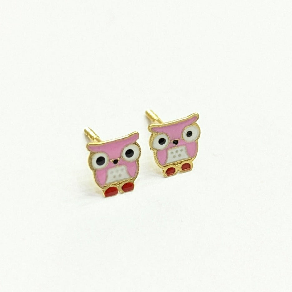 Kids Owl Earring in Yellow 18 K Gold -