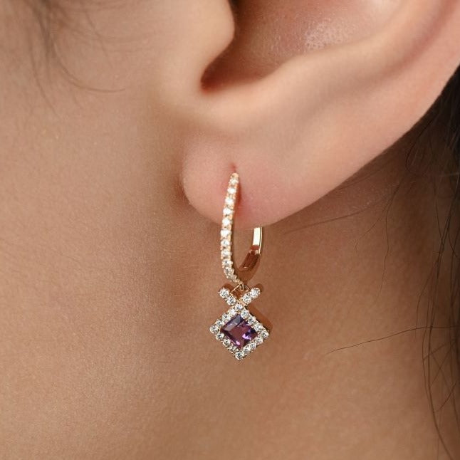 Amethyst Dangling Diamond Earring in Rose 18 K Gold - R33780E