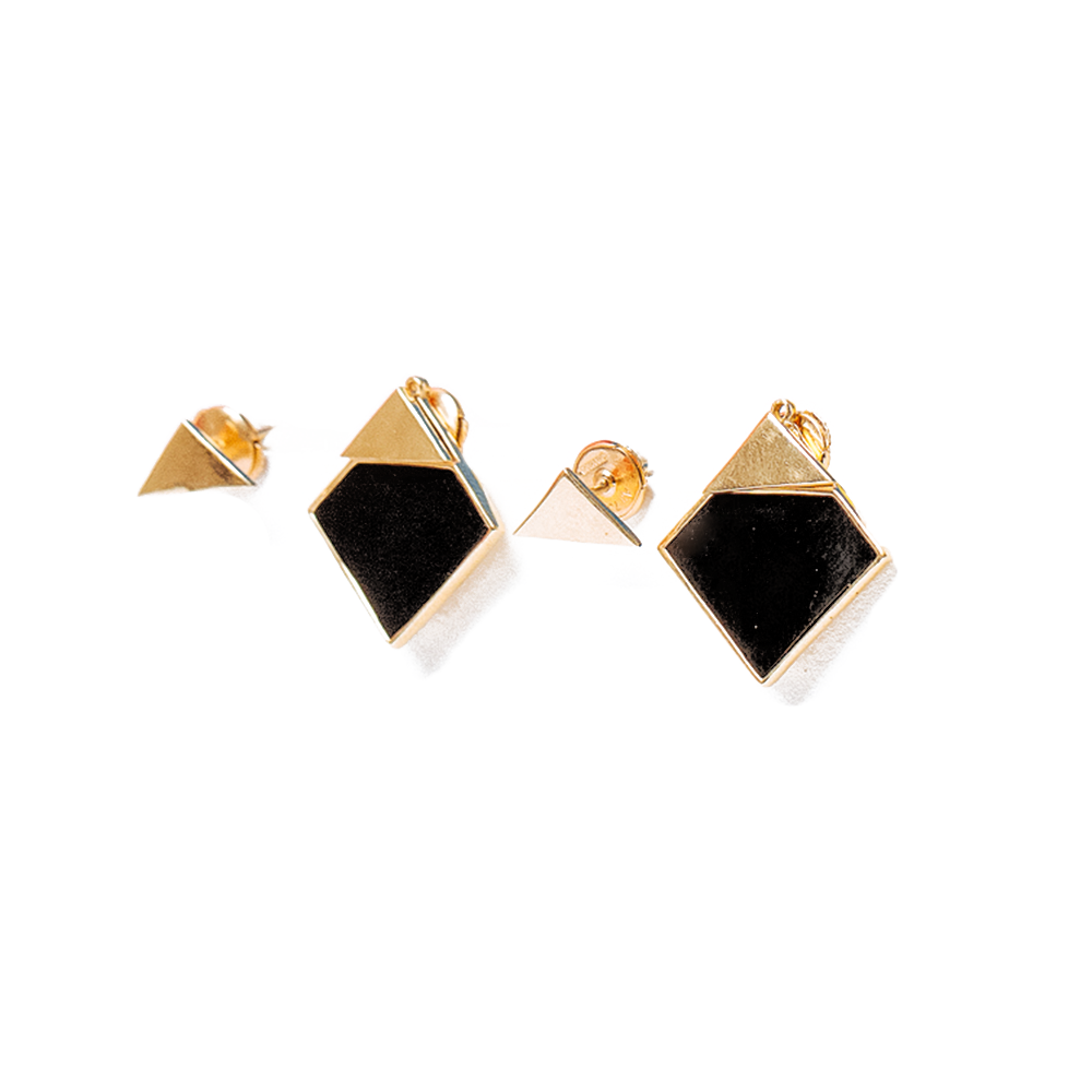 Bauhaus Collection Unique Square Shaped with Black Enamel Earring in 18K Yellow Gold - S-EN111S/WG