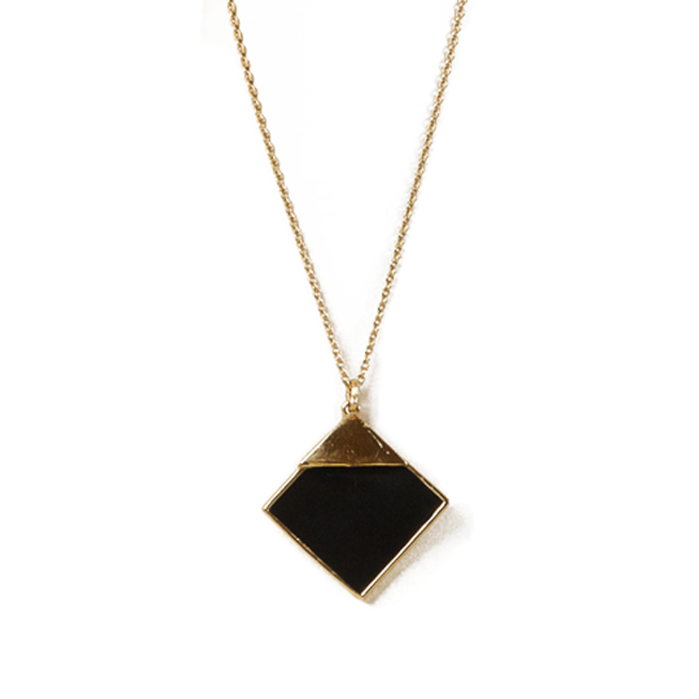 Bauhaus Collection Unique Square Shaped with Black Enamel Necklace in 18K Yellow Gold - S-EN111SP/WG