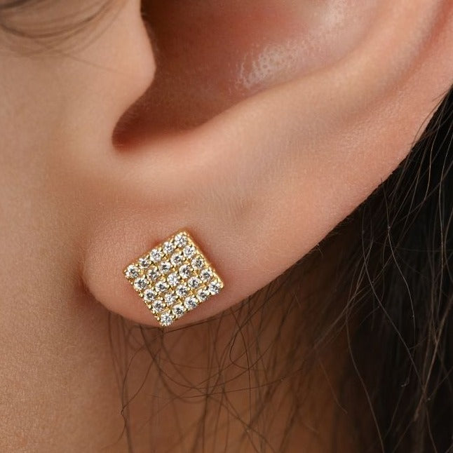 Shinny Square Diamond Earring in 18K Yellow Gold - S-EN112SC