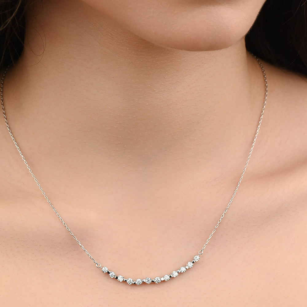 Magnificent Half Tennis Diamond Necklace in 18k White gold - S-H040NS