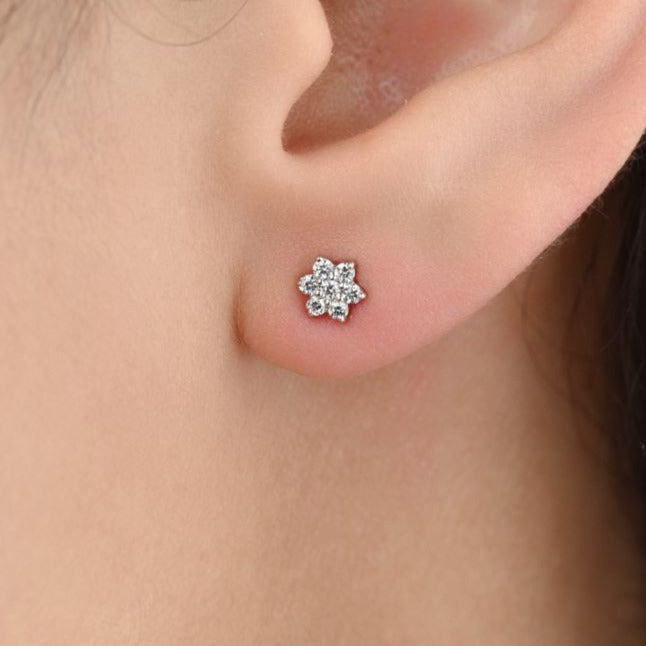 Diamond Floral Shaped Stud in 18K White Gold - S-H046ES