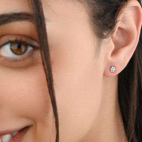 Diamond Floral Shaped Stud in 18K White Gold - S-H046ES