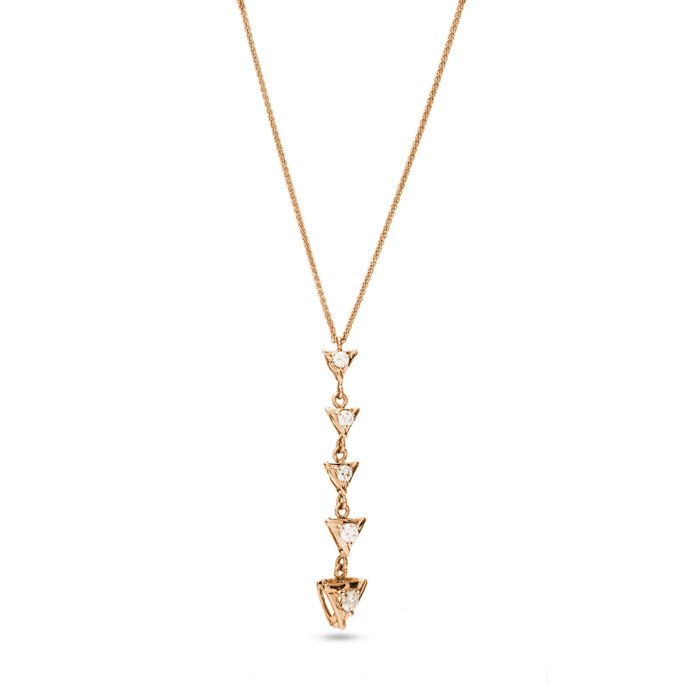 Dangling Diamond Triangles Necklace in 18K Yellow gold - S-H12N