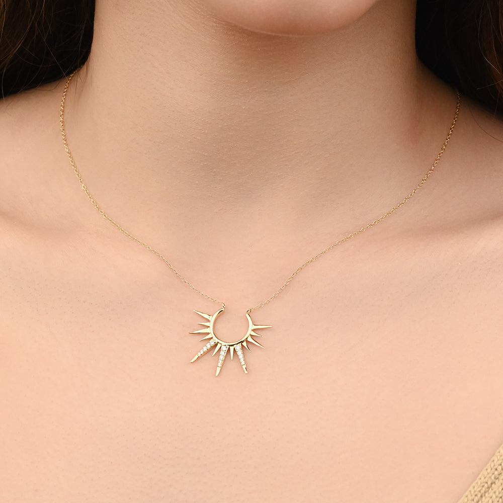 Beautiful Diamond Sun Shaped Necklace in 18k Yellow gold - S-P225S
