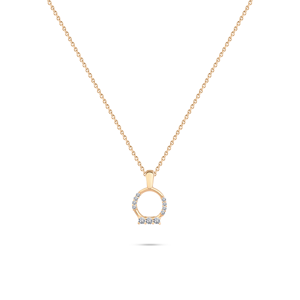 Central Circle with Multi Diamonds Necklace in Rose 18 K Gold - S-P236SON