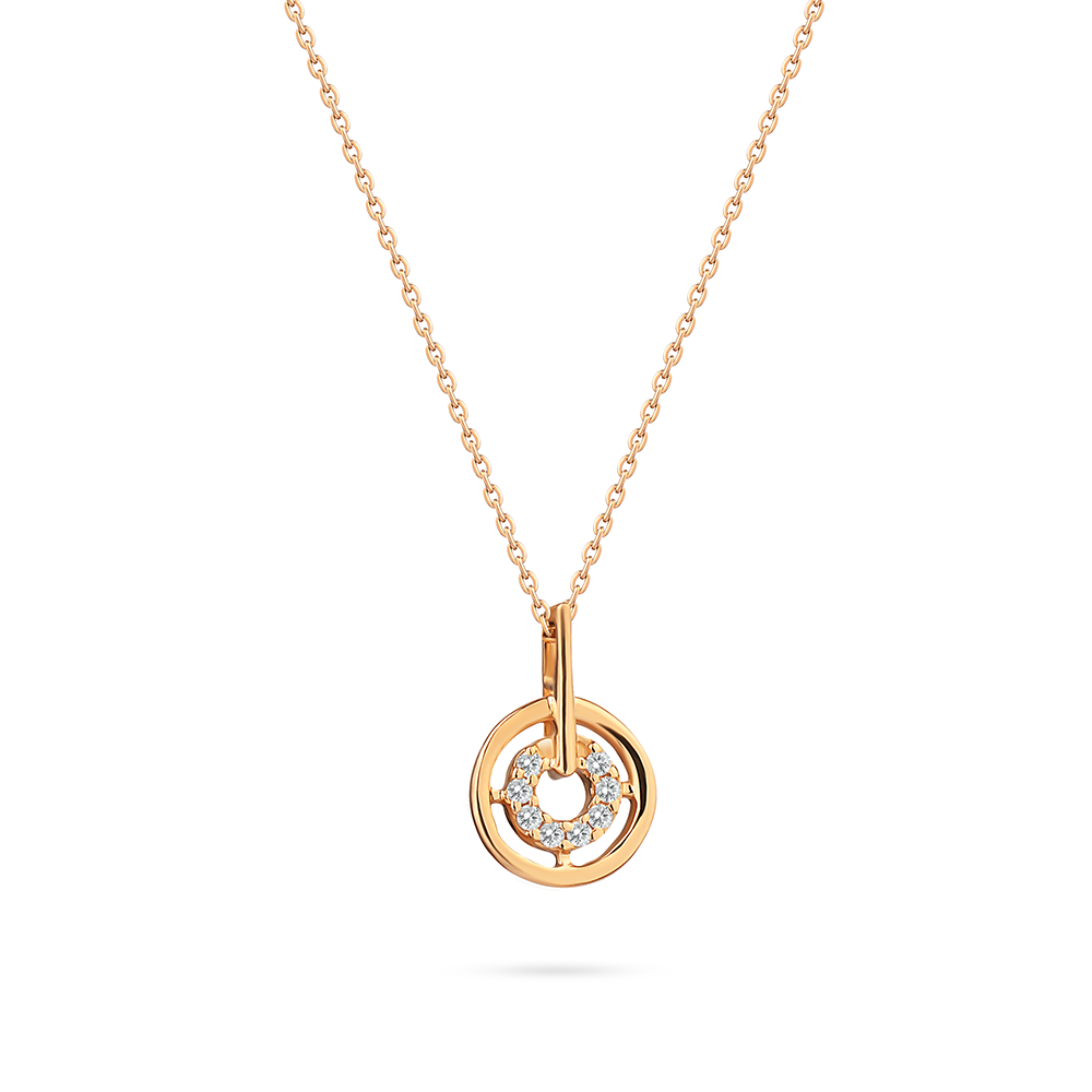 A unique necklace with centered diamonds in a circle in 18K Yellow Gold - S-P278S