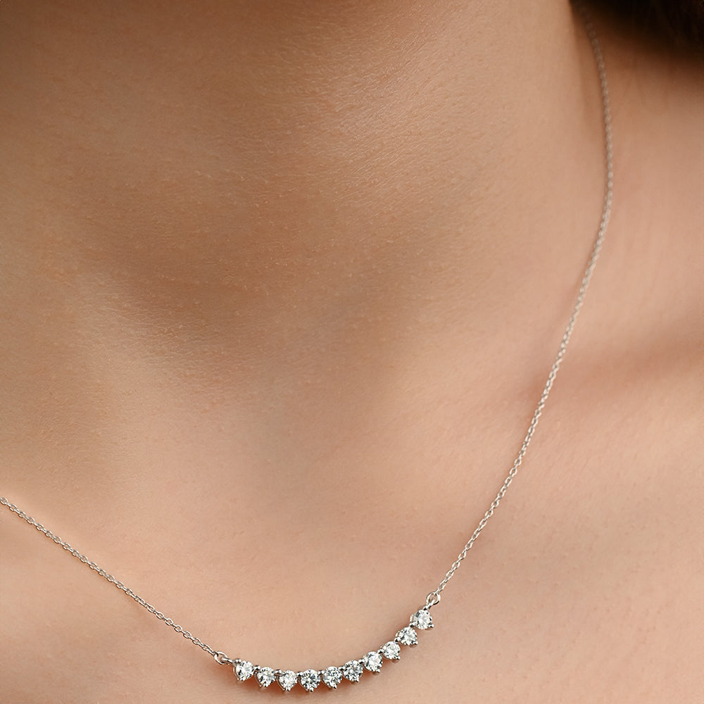 Beautiful Quarter Tennis Diamond Necklace in 18k White gold - S-P450S
