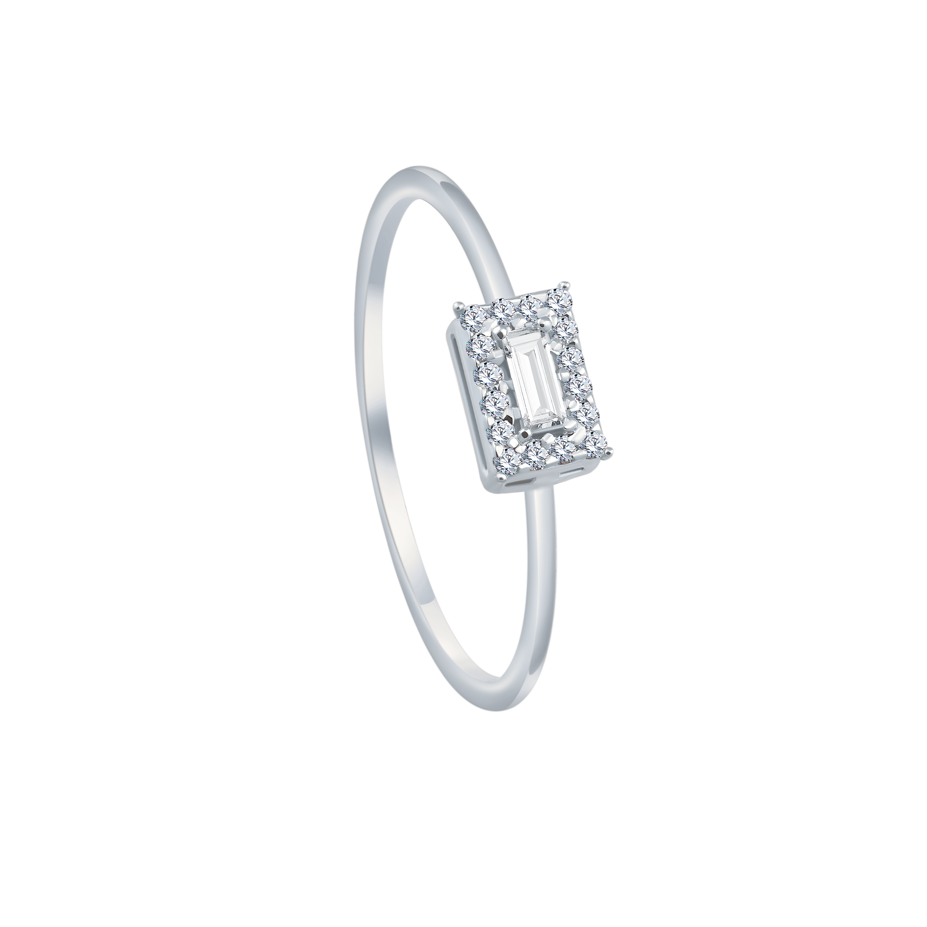 Center Baguette with diamond frame promise  Rings in White 18 K Gold - S-R189SON