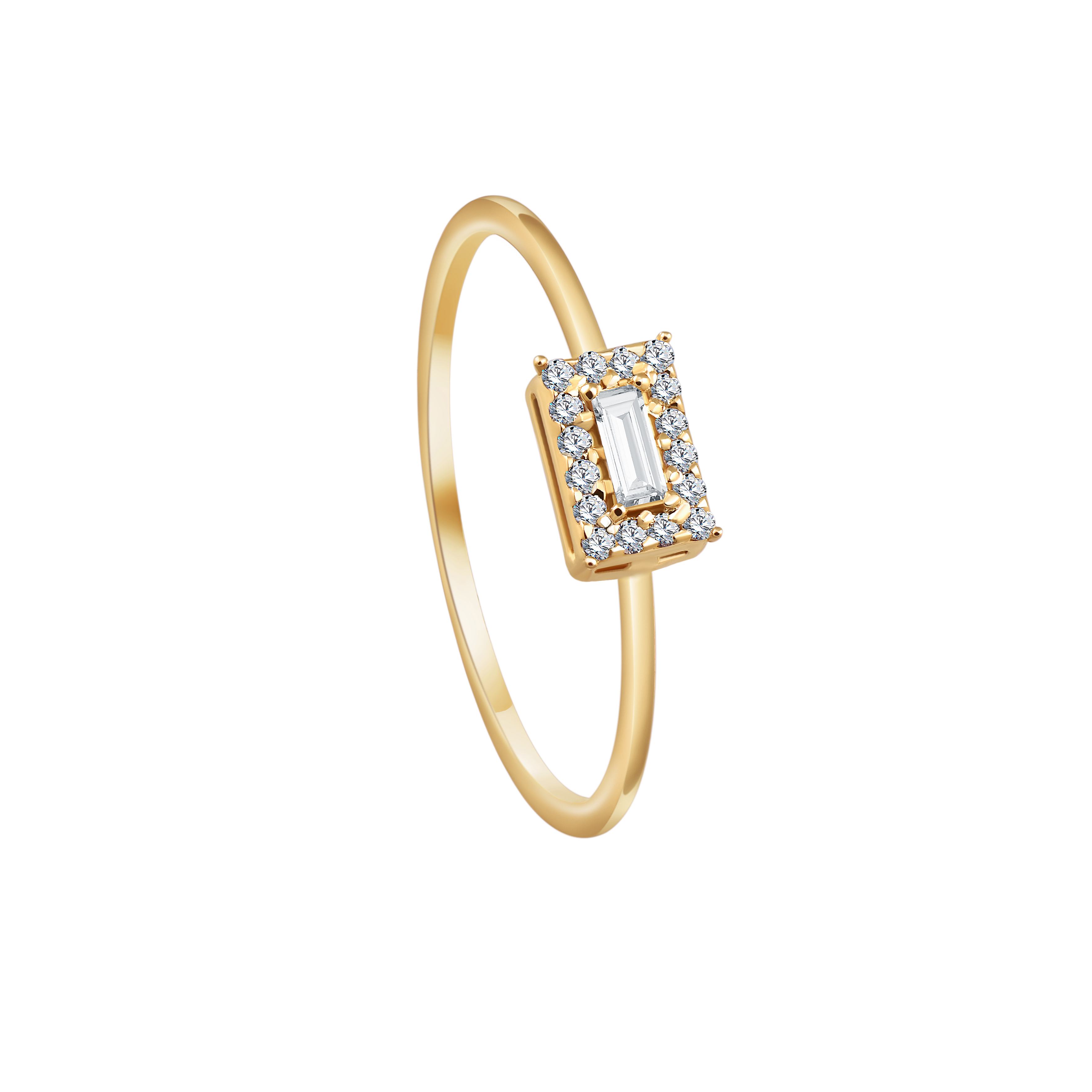 Center Baguette with diamond frame promise  Rings in Yellow 18 K Gold - S-R189SON