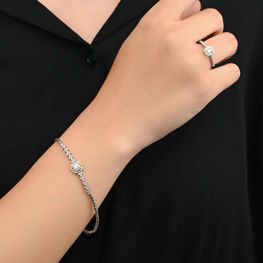 Simple Baguette Beautiful Diamond Ring in 18k White gold - S-R310XD