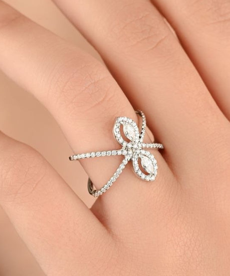 Chic double-line ring adorned with two Marquise-cut diamonds - S-R311X