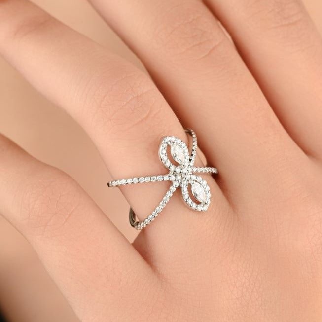 Chic double-line ring adorned with two Marquise-cut diamonds - S-R311X
