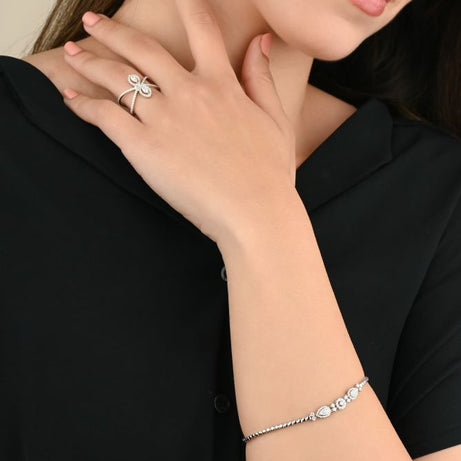Chic double-line ring adorned with two Marquise-cut diamonds - S-R311X