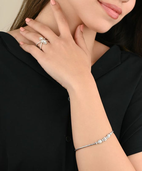Chic double-line ring adorned with two Marquise-cut diamonds - S-R311X