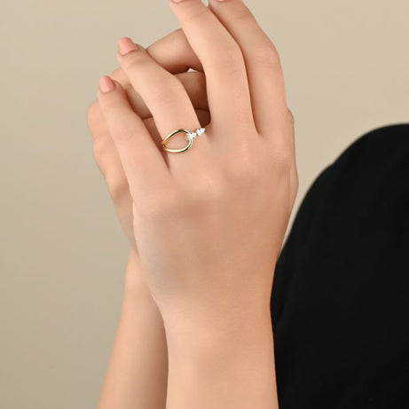 Unique gold ring with 2 diamond pearls - S-R318X