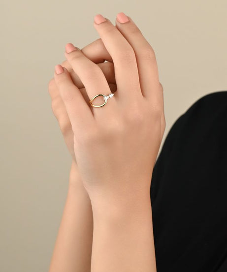 Unique gold ring with 2 diamond pearls - S-R318X