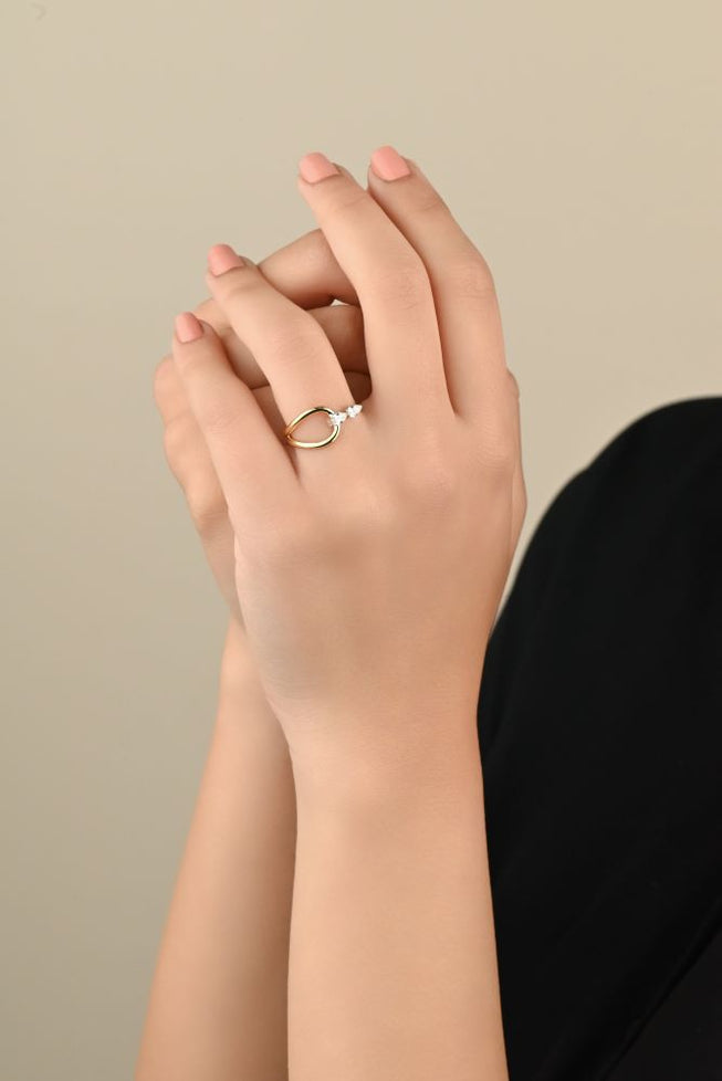 Unique gold ring with 2 diamond pearls - S-R318X