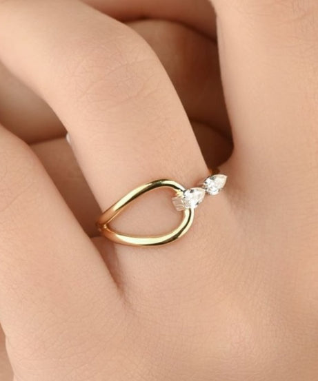 Unique gold ring with 2 diamond pearls - S-R318X