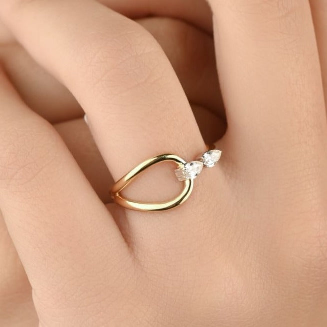 Unique gold ring with 2 diamond pearls - S-R318X