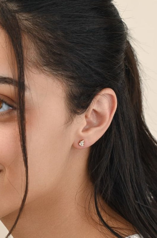 Diamond Leaves Stud in Yellow 18K Gold - S-X020E