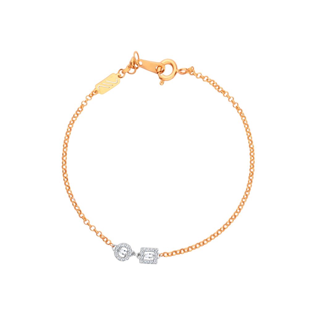 Square and circle bracelet studded with diamonds in 18k Rose gold - S-X039B