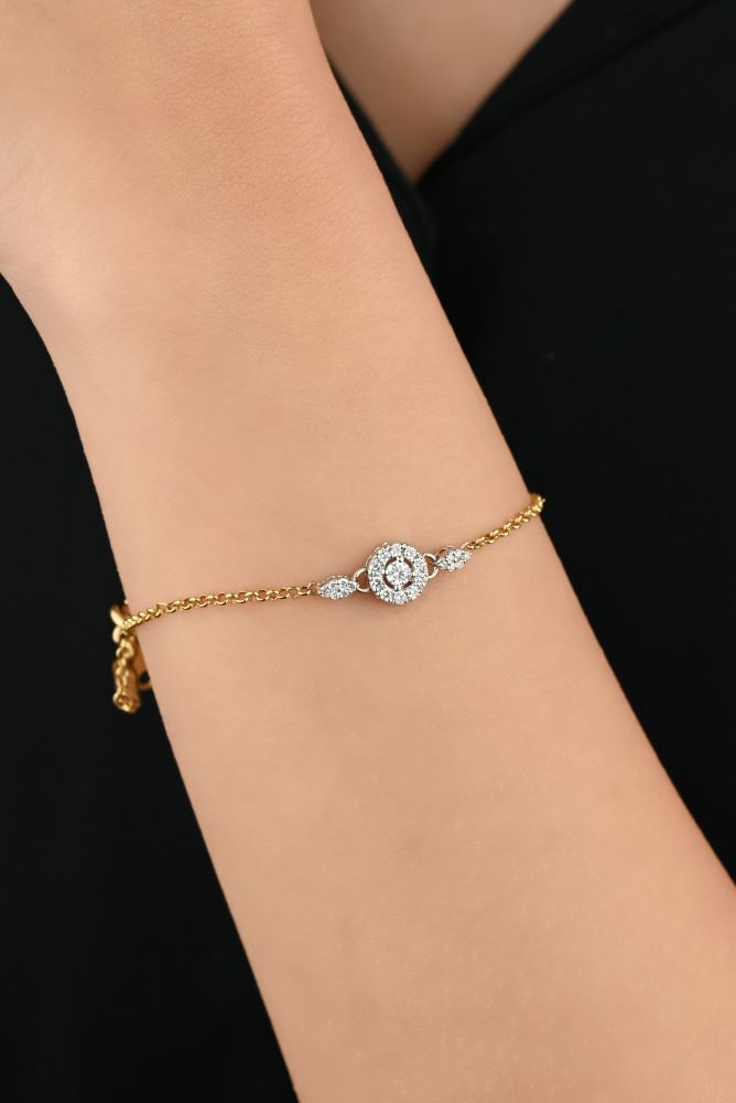 Unique gold bracelet with distinct round center diamond - S-X042B