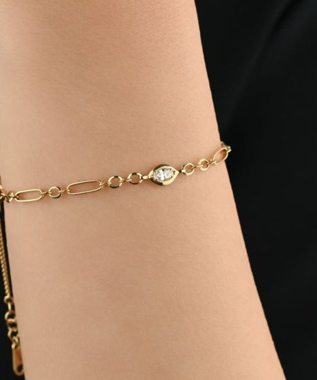 Gold Bracelet With Mixed Shapes and Oval Diamond Center - S-X073B