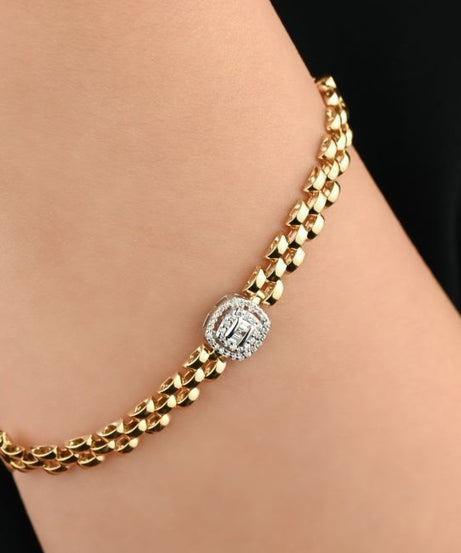 Unique gold bracelet with distinct round center diamond - S-X107B