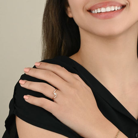 Irregular gold ring with Marquise-cut center and round diamonds - S-R348X