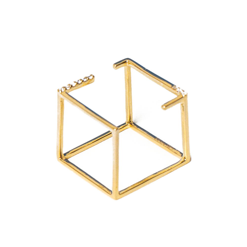 Bauhaus Collection Unique Cube Shaped Ring in 18K Yellow Gold - S-RF099S
