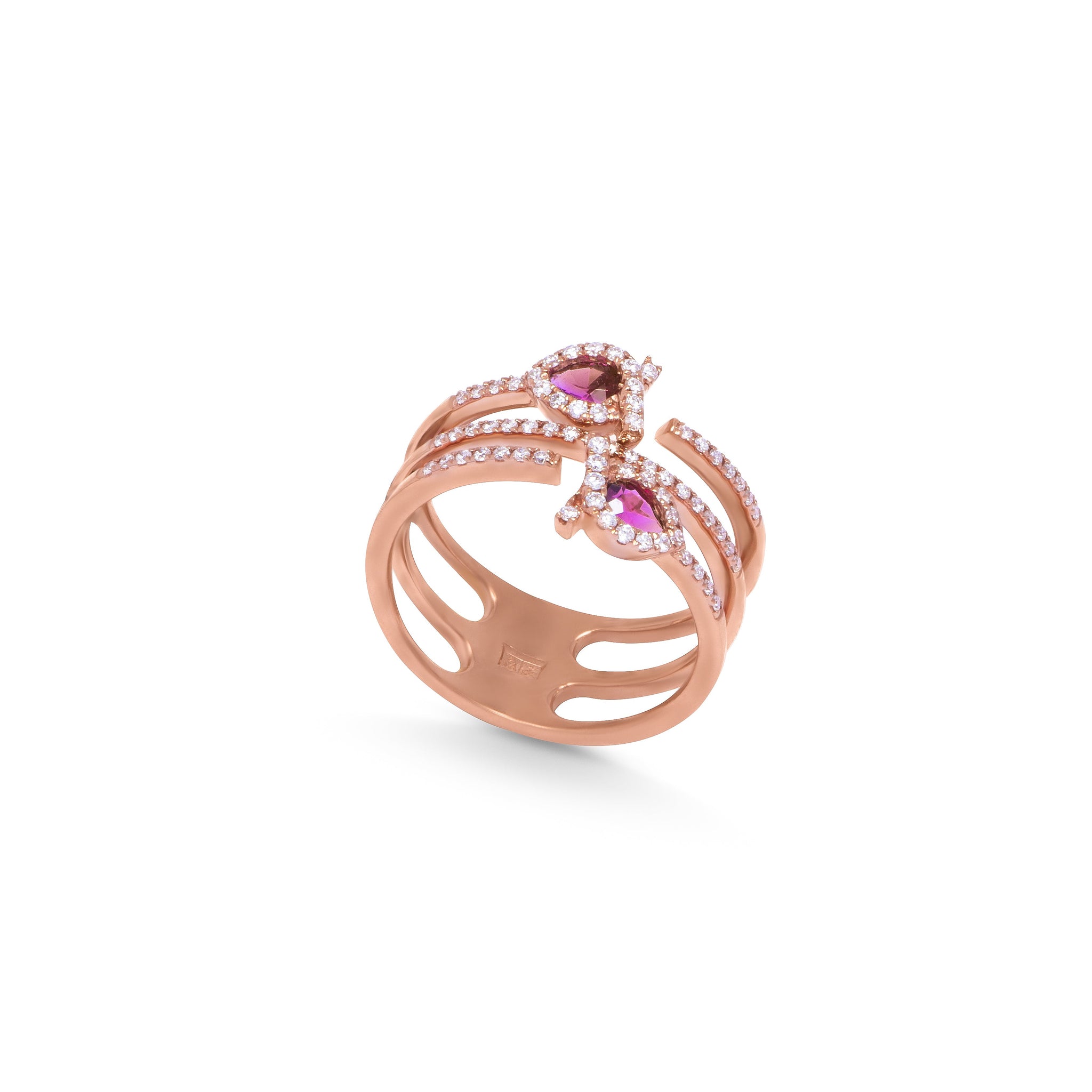Pink amethyst Hearts 3 layered Diamond Ring in Rose 18K Gold -SAN0172