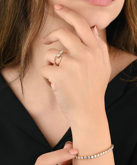 Unique gold ring with 2 diamond pearls - S-R318X