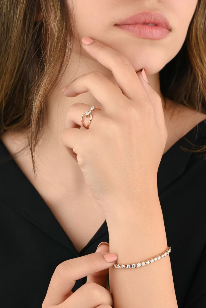 Unique gold ring with 2 diamond pearls - S-R318X