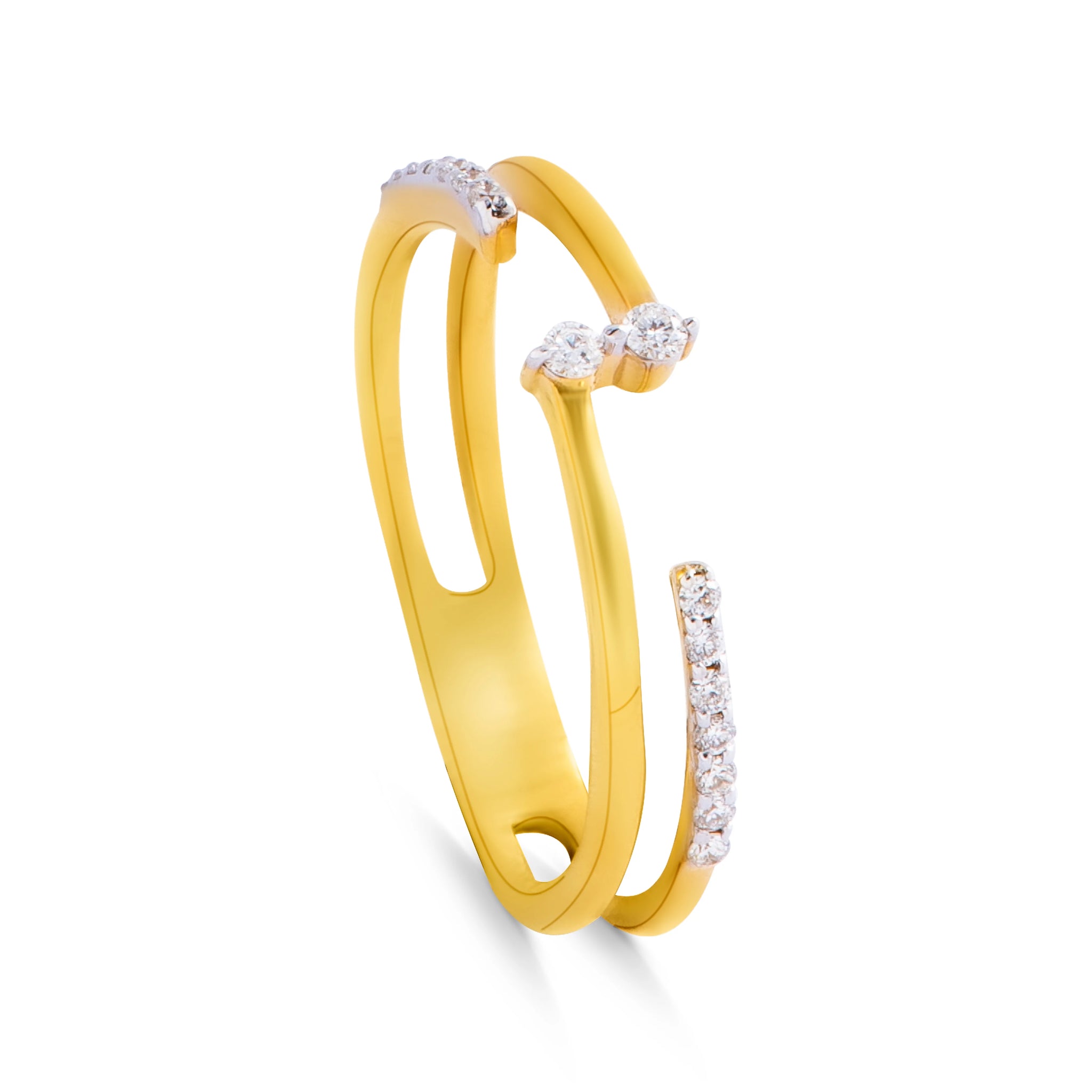 2 Layers Geometrical diamond ring in Yellow 18K Gold - 10152517