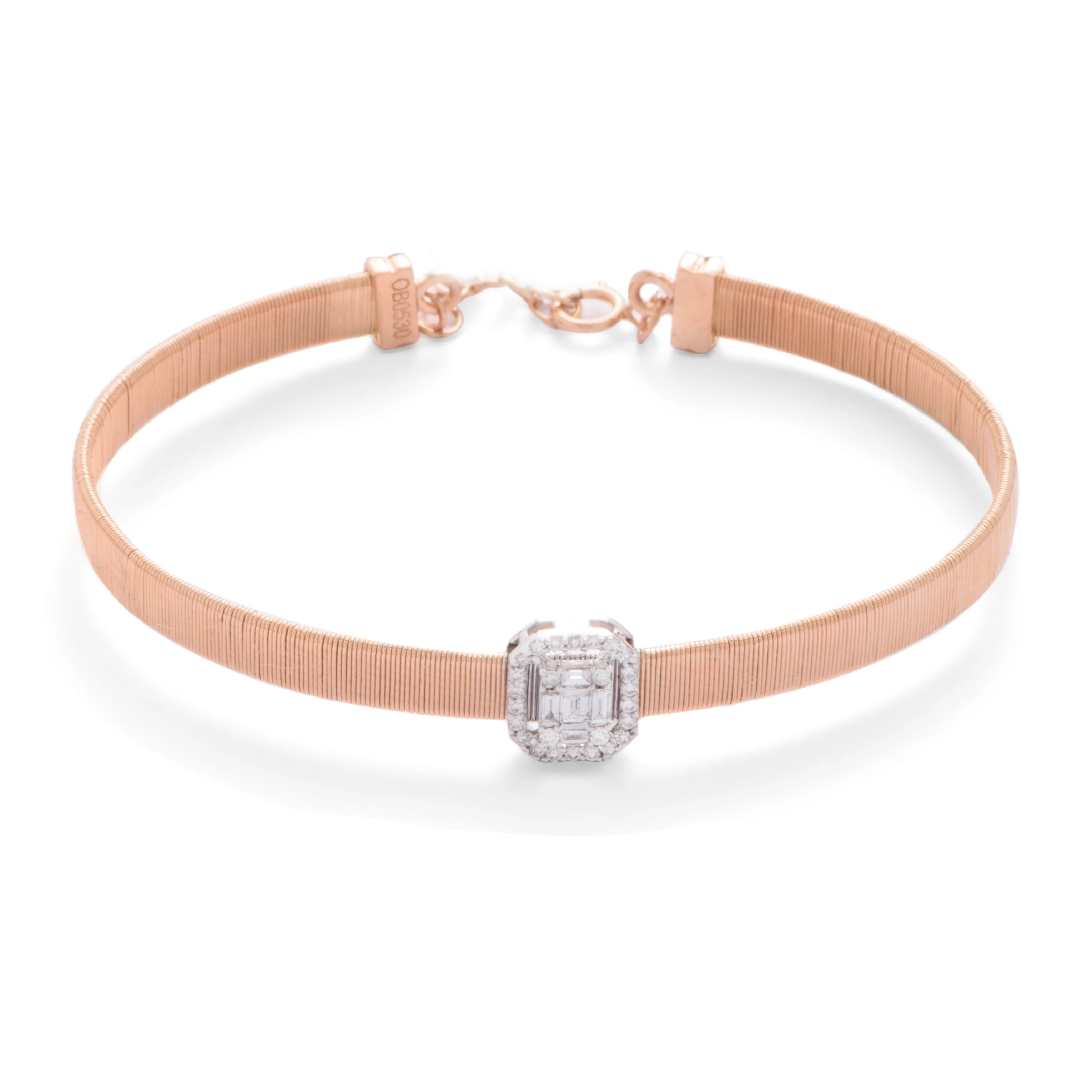 Perfect Central Diamond Coiled Bangle Bracelet in Rose 18 K Gold - S-X29B