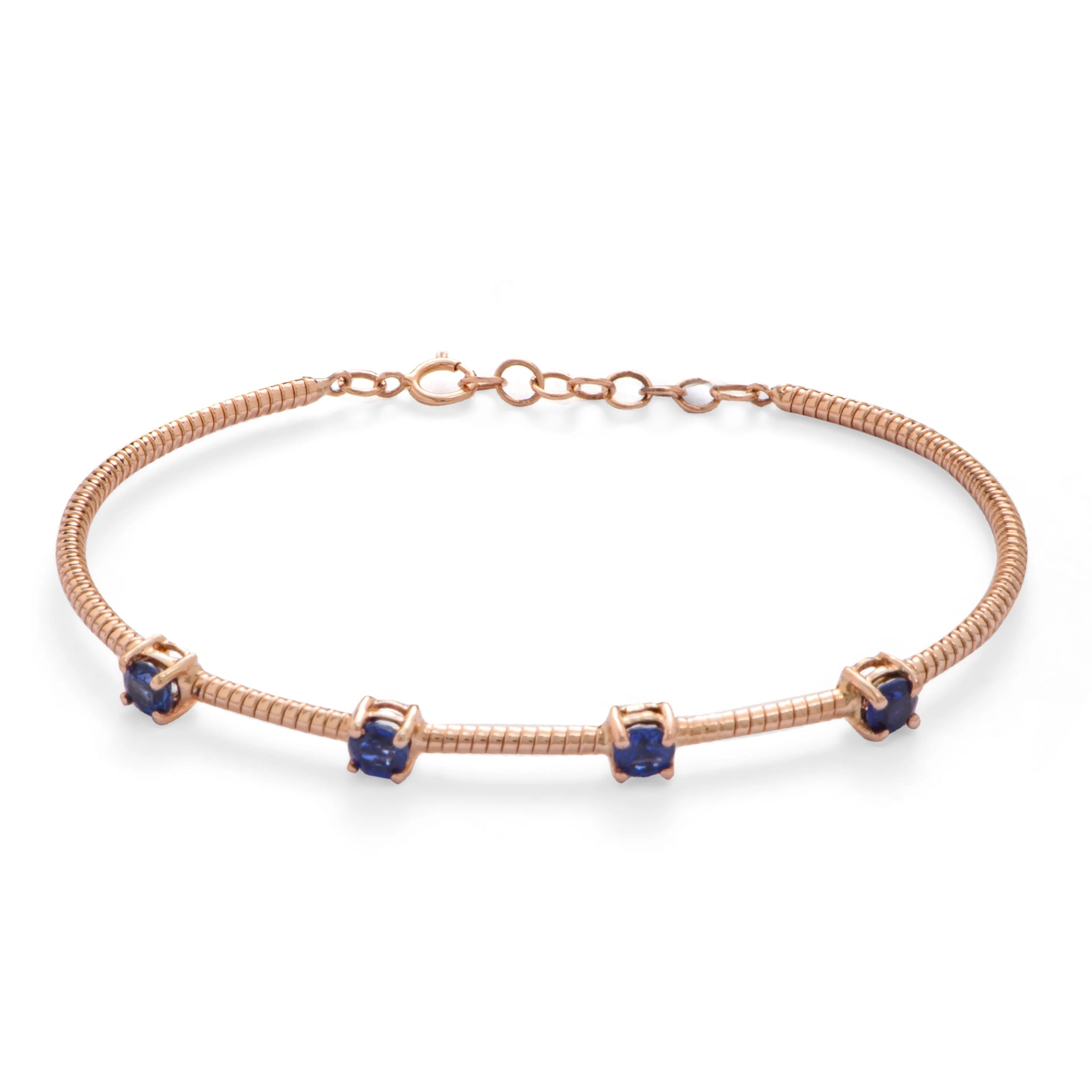 4 Sapphire Crystals embedded in rose coiled Bangle Bracelet in Rose 18 K Gold - S-X23B