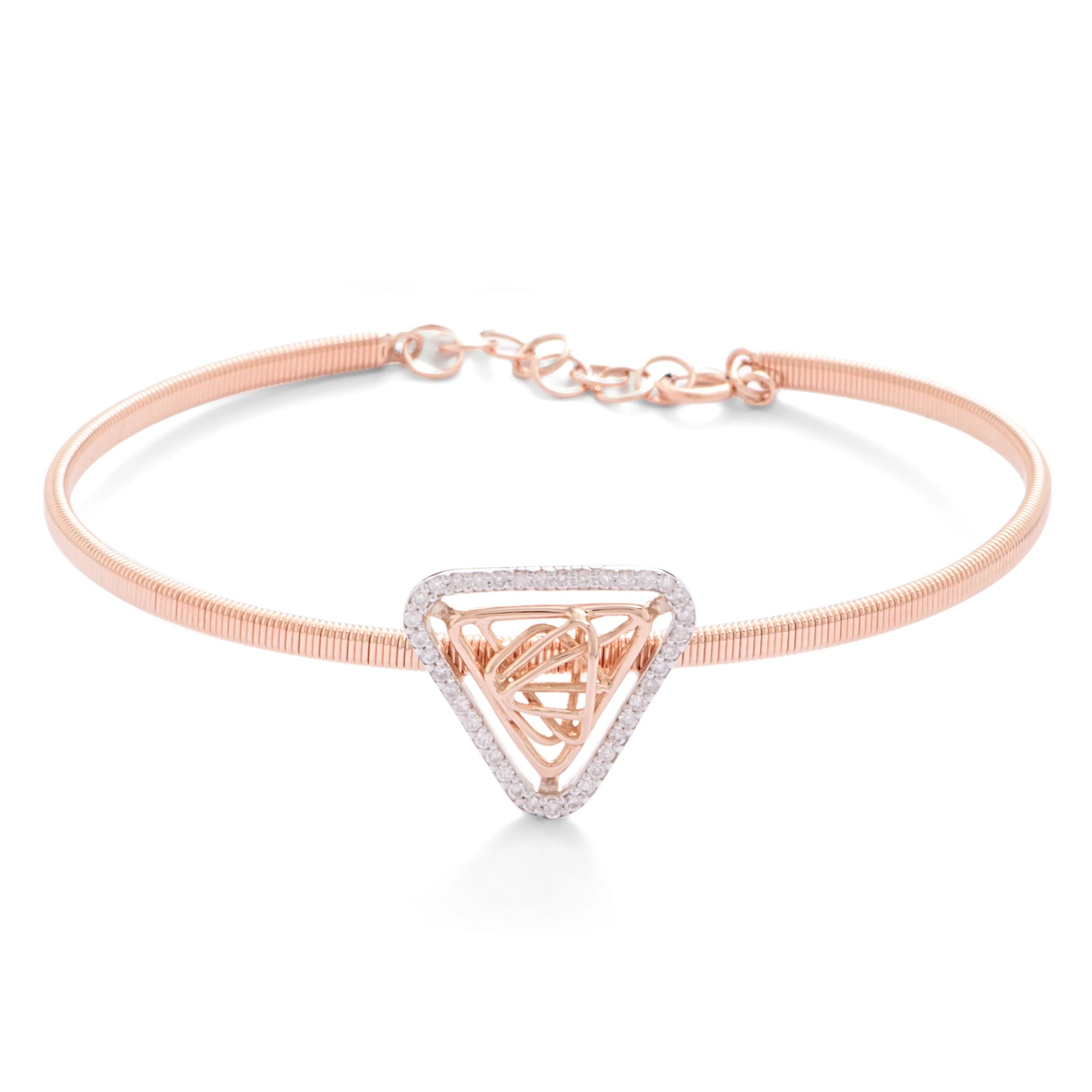 Diamond Triangular Tirette Bangle Bracelet in Rose 18 K Gold - OB0440