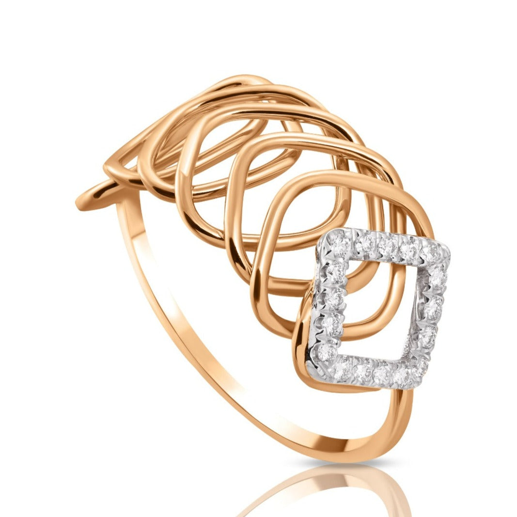 خاتم جميل مرصع بـ 17 ماسة مستديرة رائعة لتناسب مظهرك من الذهب الوردي عيار 18 قيراط - S-X45R