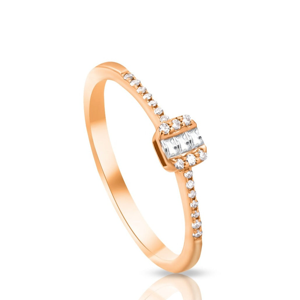 A half diamond beautiful promise ring with 20 round brilliant and 3 baguette diamonds in 18K Yellow GOLD - MR-0015-R