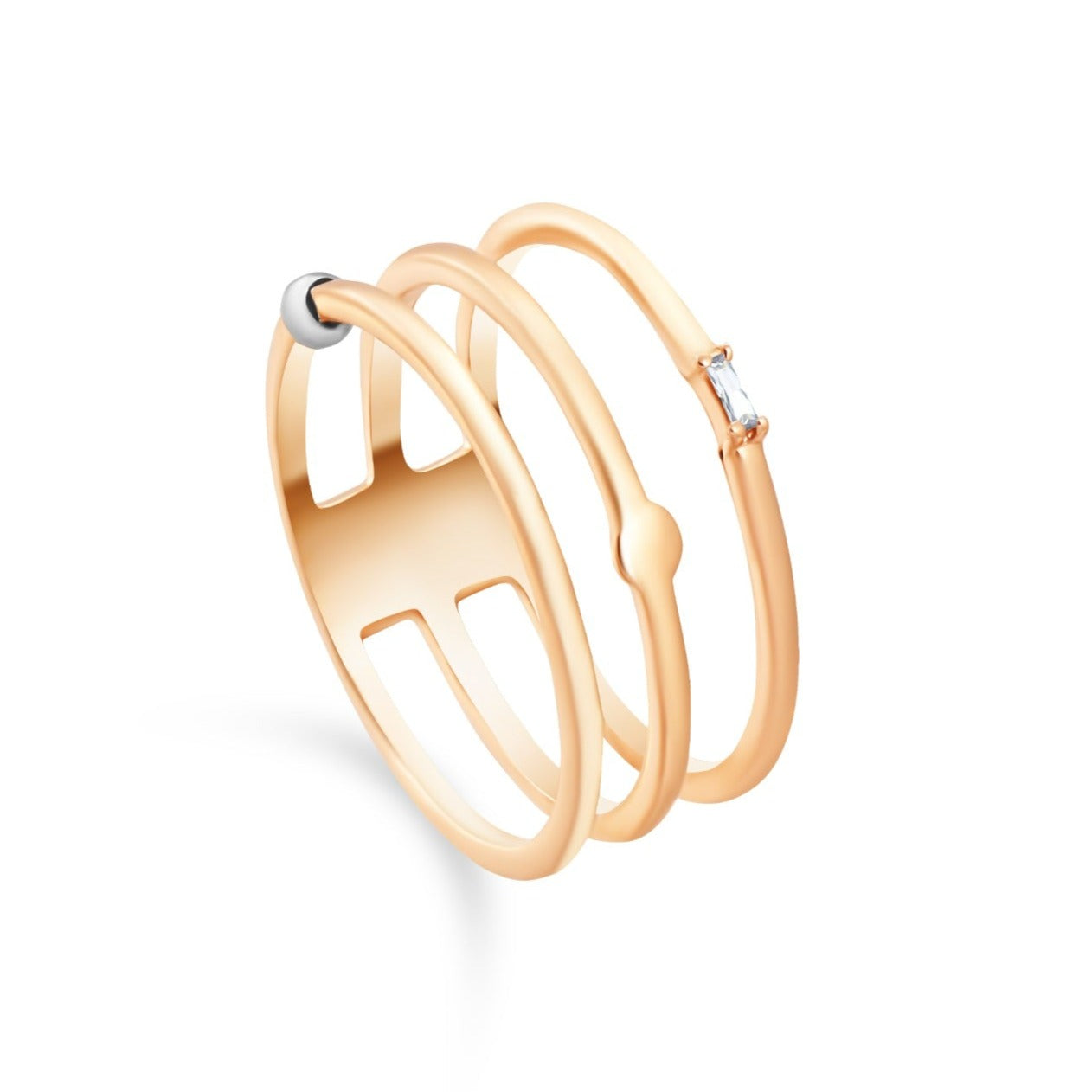 3 Layers Simple Baguette diamond ring in 18K Rose Gold - S-R204S